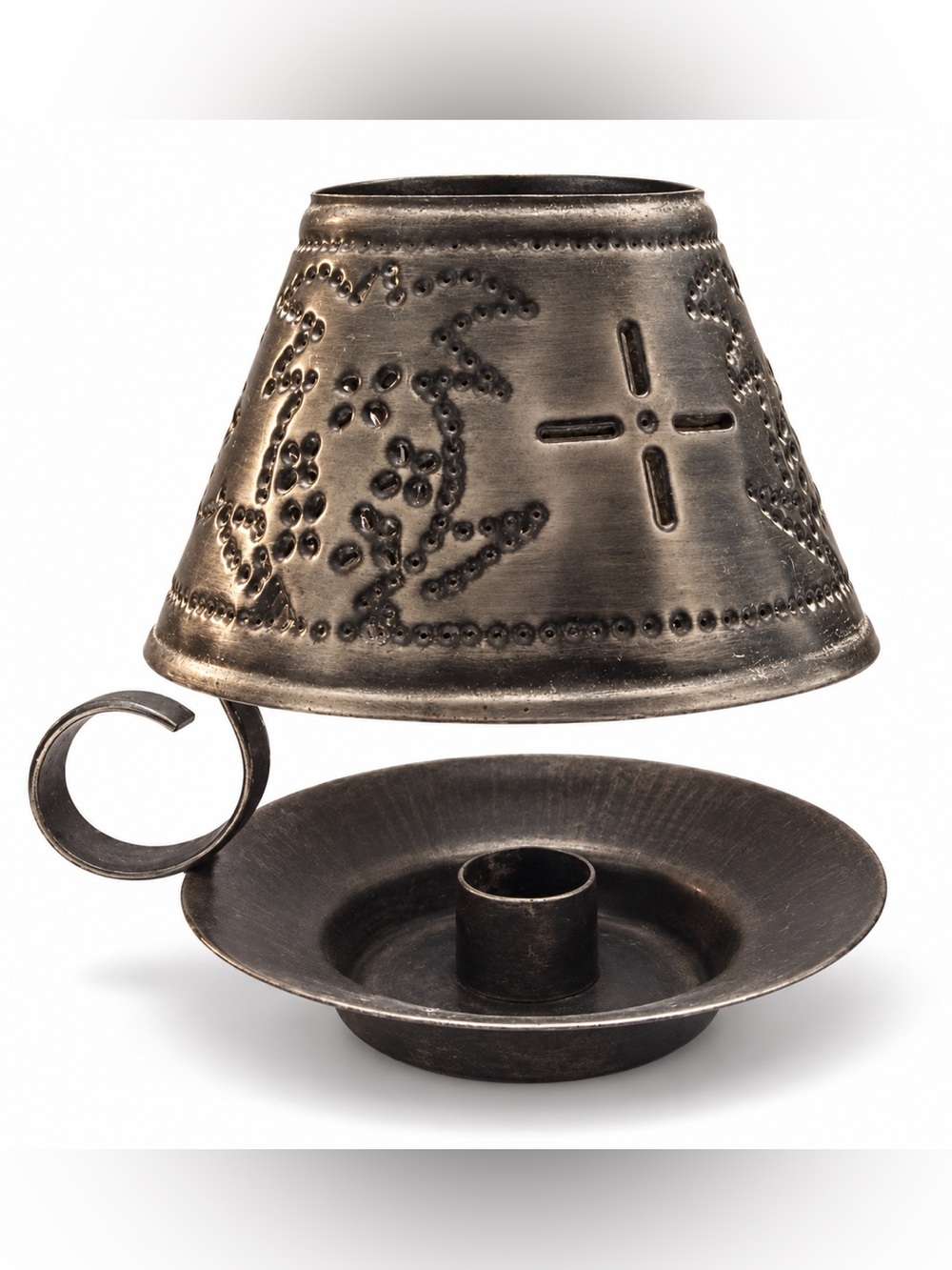 Vintage Punched Metal Candle Holder with Removable Shade – Rustic Decor